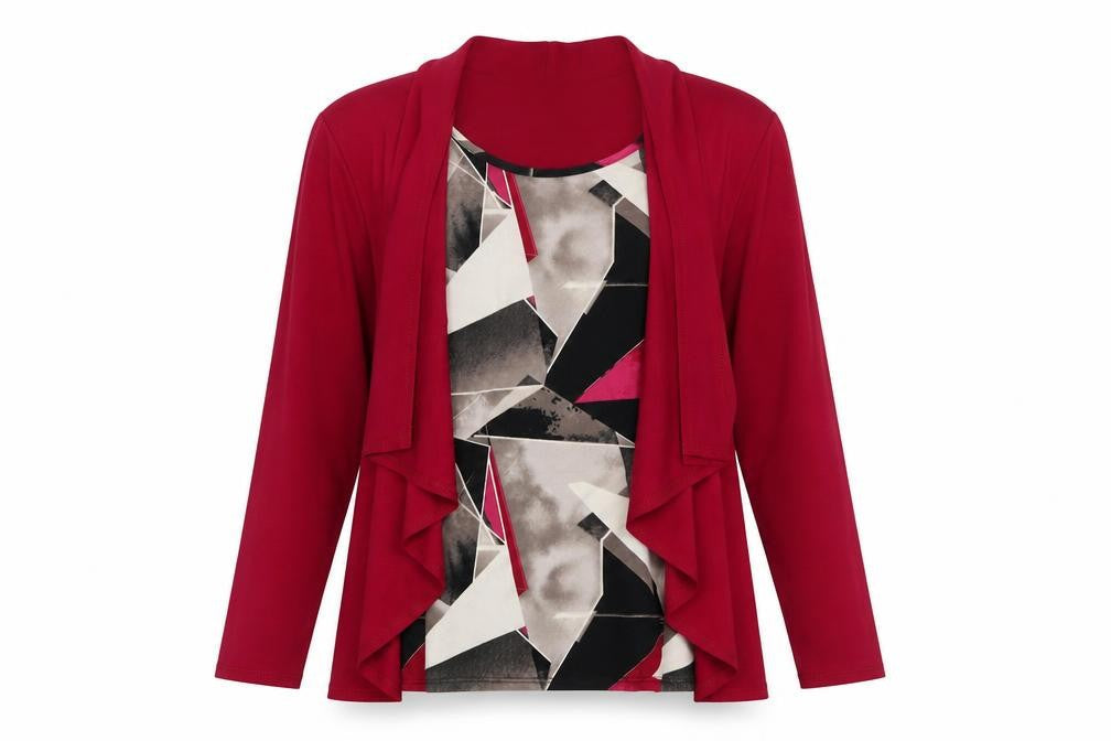 Saloos Womens Pink Geometric Viscose Basic Blouse Size 14 Scoop Neck