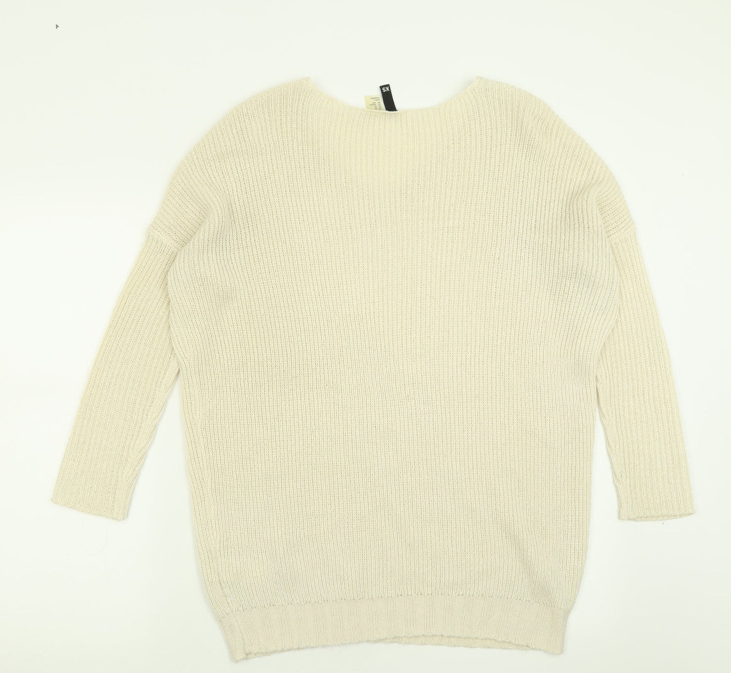 H&M Womens Ivory V-Neck  Acrylic Pullover Jumper Size XS