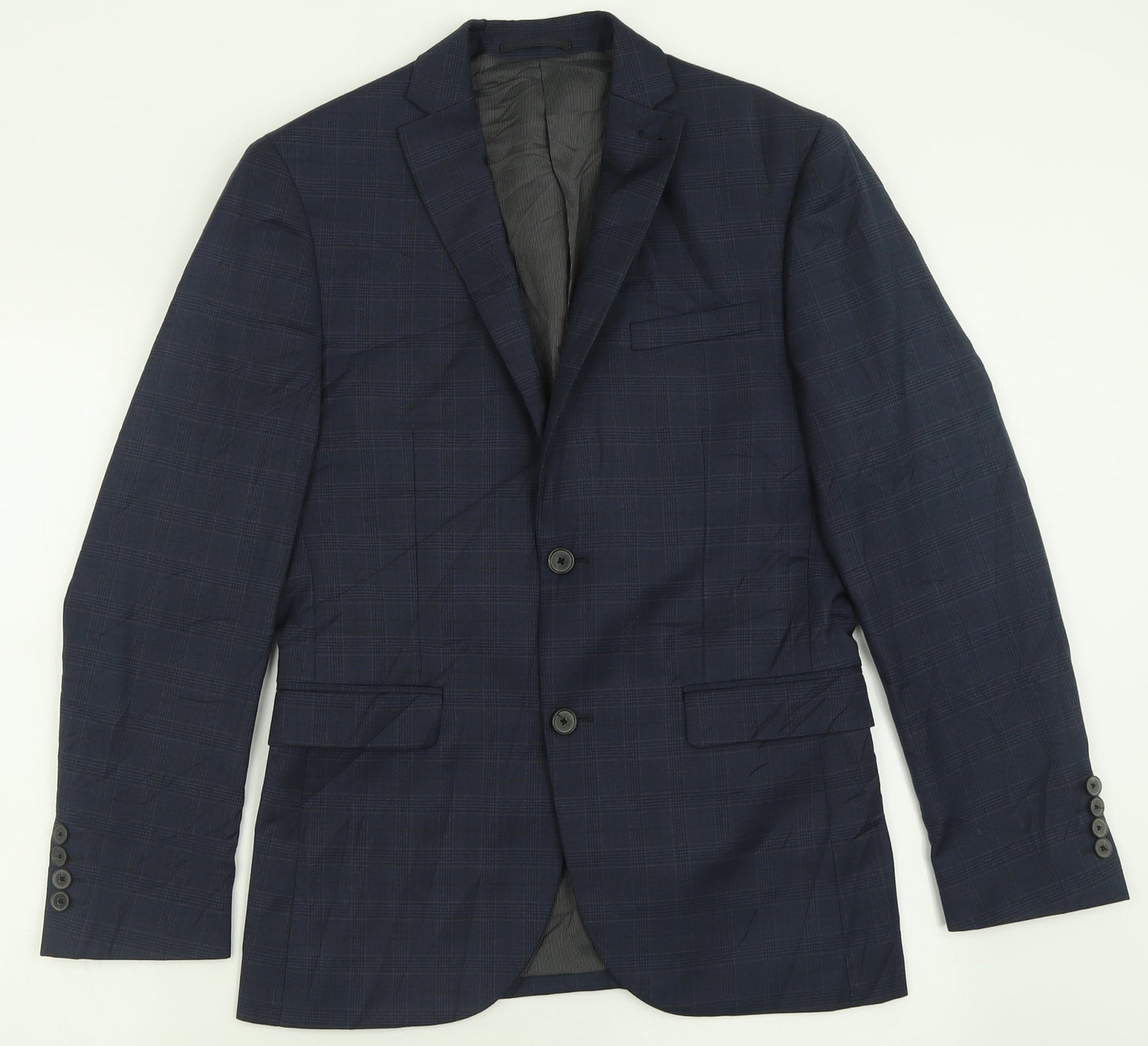 NEXT Mens Black Plaid Polyester Jacket Suit Jacket Size 36