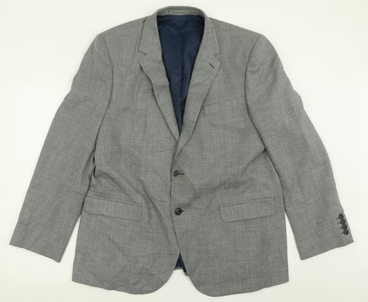 Marks and Spencer Mens Grey Plaid Polyester Jacket Suit Jacket Size 44