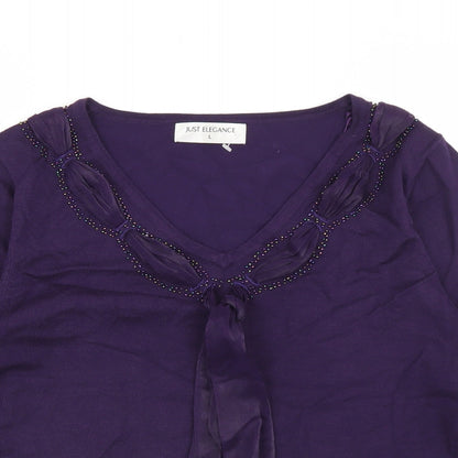 Just Elegance Womens Purple Scoop Neck  Viscose Pullover Jumper Size L