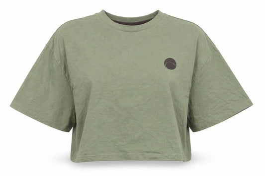 Hoxton Haus Womens Green  Cotton Cropped T-Shirt Size M Crew Neck