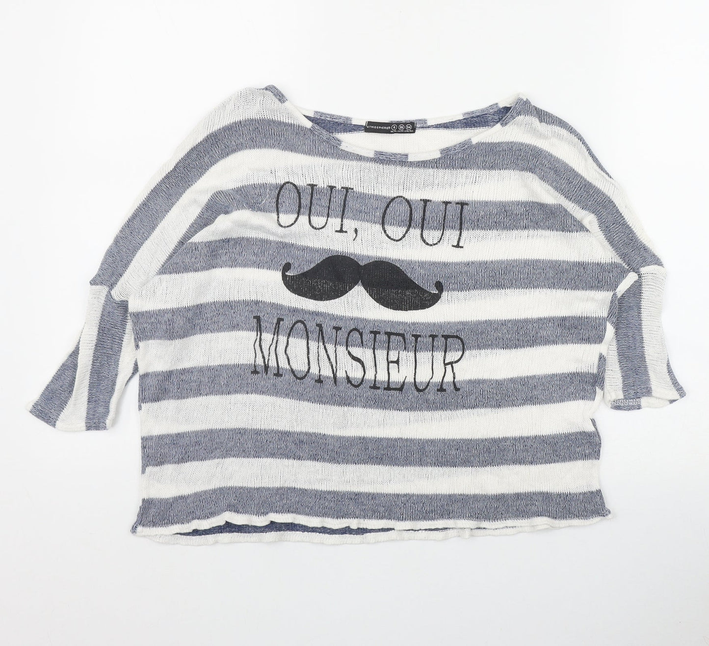 Atmosphere Womens Blue Round Neck Striped Polyester Pullover Jumper Size 8