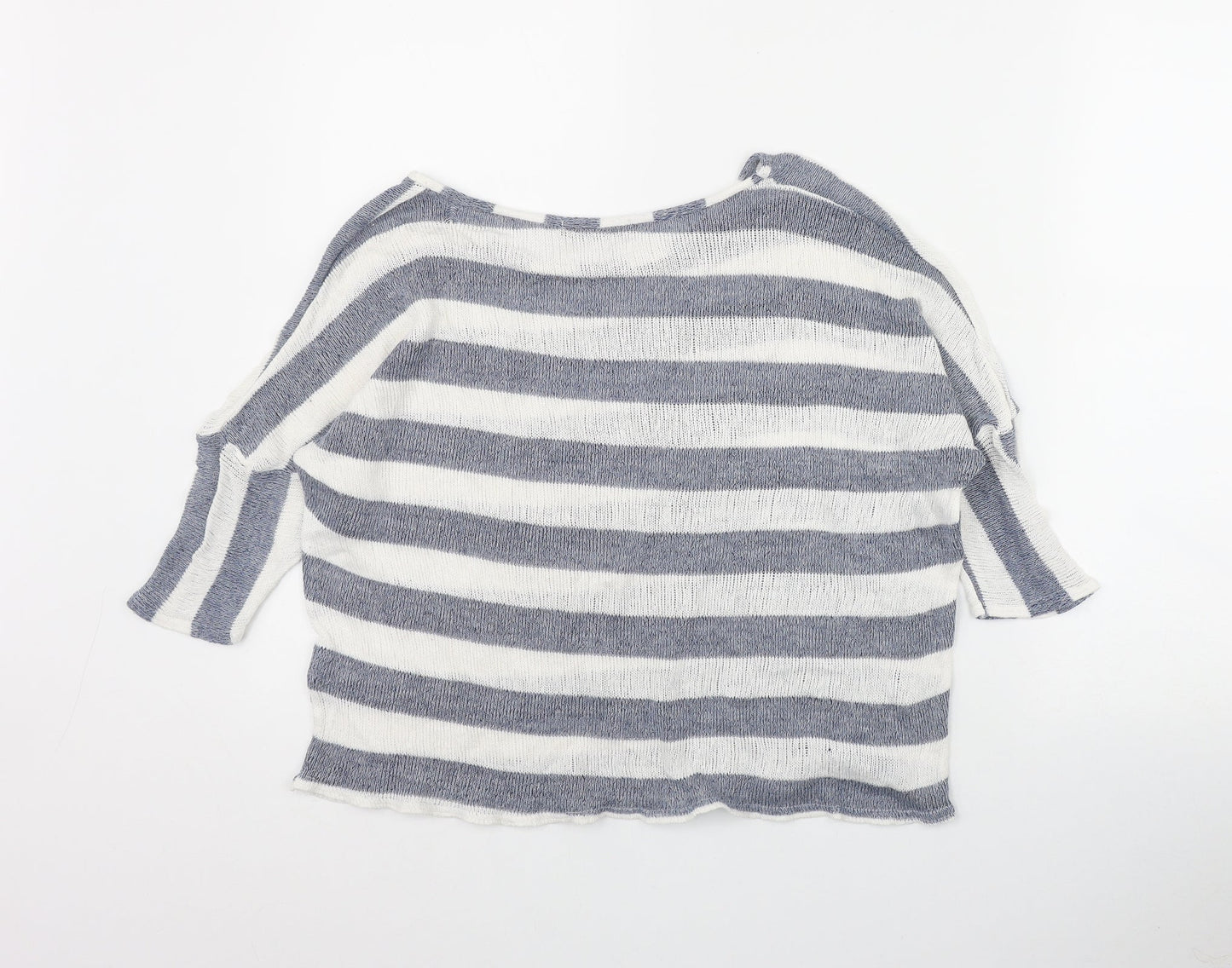 Atmosphere Womens Blue Round Neck Striped Polyester Pullover Jumper Size 8