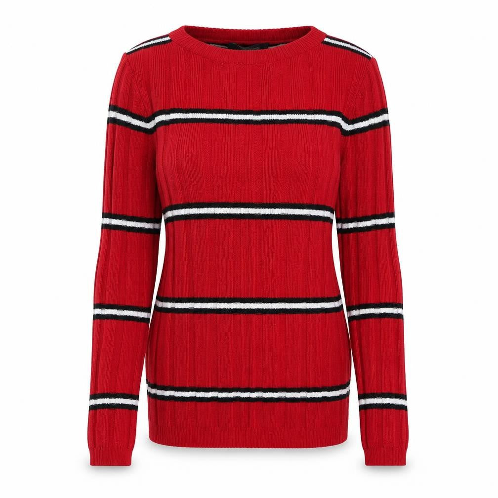 Primark Womens Red Round Neck Striped Polyester Pullover Jumper Size 4
