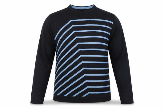 Burton Mens Blue Crew Neck Striped Acrylic Pullover Jumper Size L