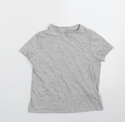 Marks & Spencer Girls Grey  Cotton Pullover T-Shirt Size 6-7 Years Crew Neck Pullover