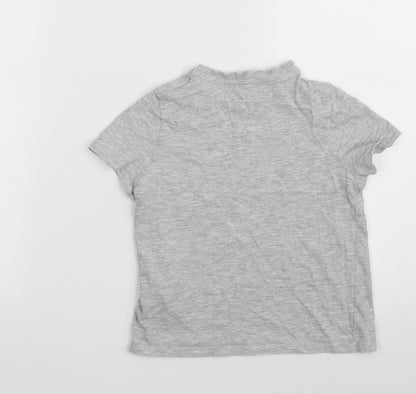 Marks & Spencer Girls Grey  Cotton Pullover T-Shirt Size 6-7 Years Crew Neck Pullover