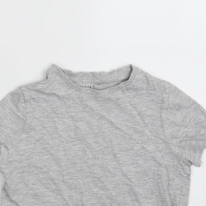 Marks & Spencer Girls Grey  Cotton Pullover T-Shirt Size 6-7 Years Crew Neck Pullover