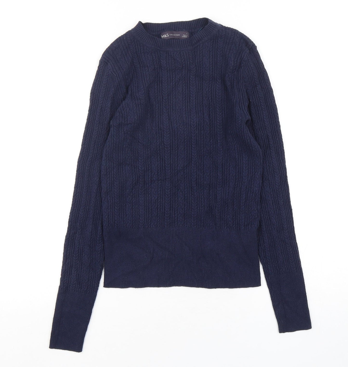 Marks and Spencer Womens Blue Round Neck  Viscose Pullover Jumper Size 6