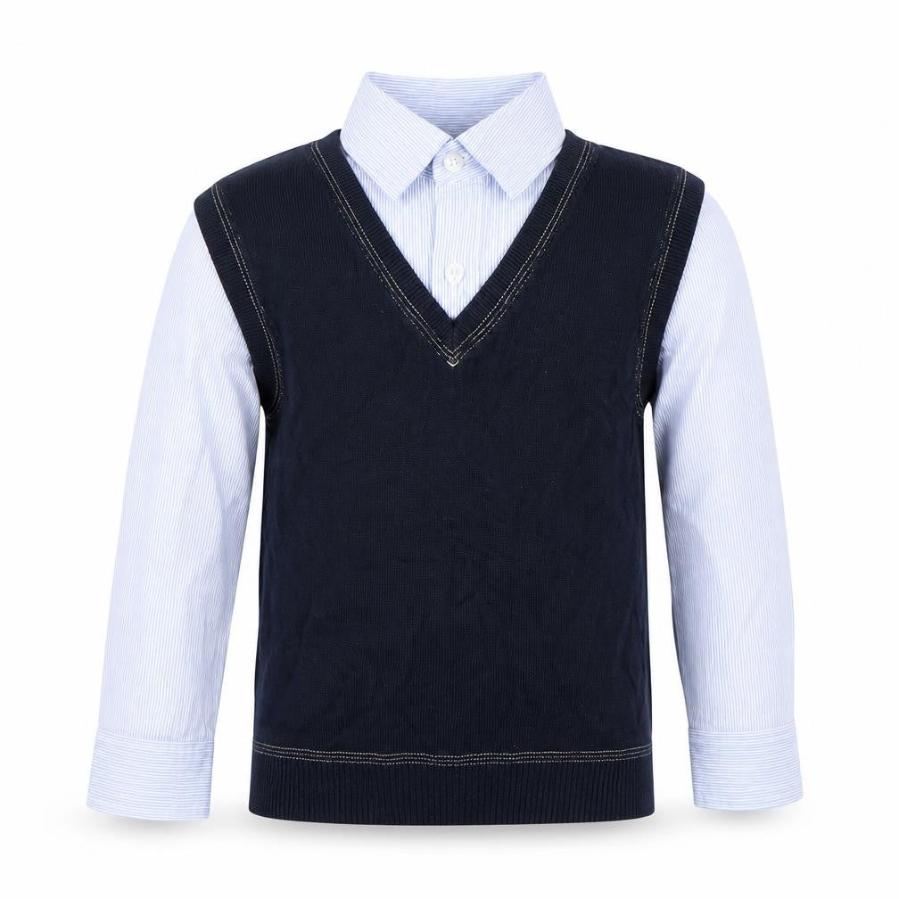 Next Boys Blue Collared Striped Cotton Pullover Jumper Size 5 Years  Pullover - jumper with shirt