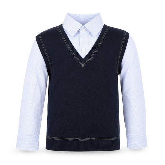 Next Boys Blue Collared Striped Cotton Pullover Jumper Size 5 Years  Pullover - jumper with shirt
