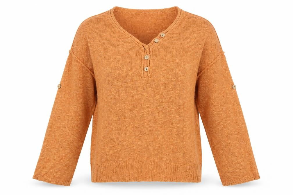 Preworn Womens Orange V-Neck  Acetate Pullover Jumper Size S