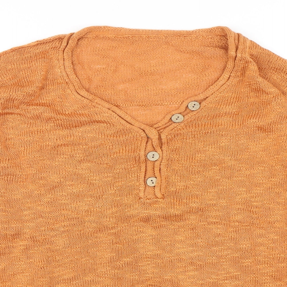 Preworn Womens Orange V-Neck  Acetate Pullover Jumper Size S