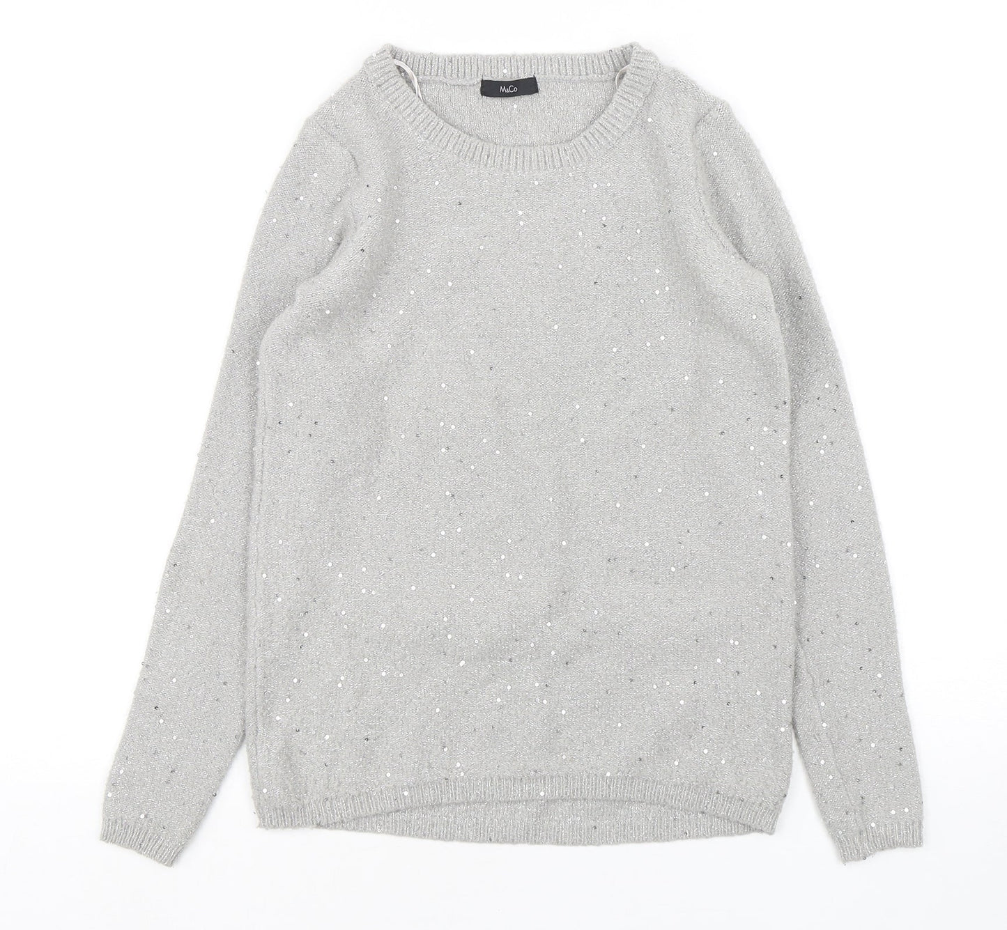 M&Co Womens Grey Round Neck  Nylon Pullover Jumper Size 8