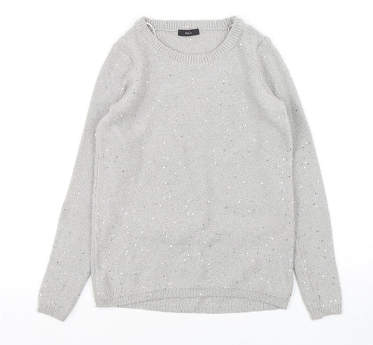 M&Co Womens Grey Round Neck  Nylon Pullover Jumper Size 8