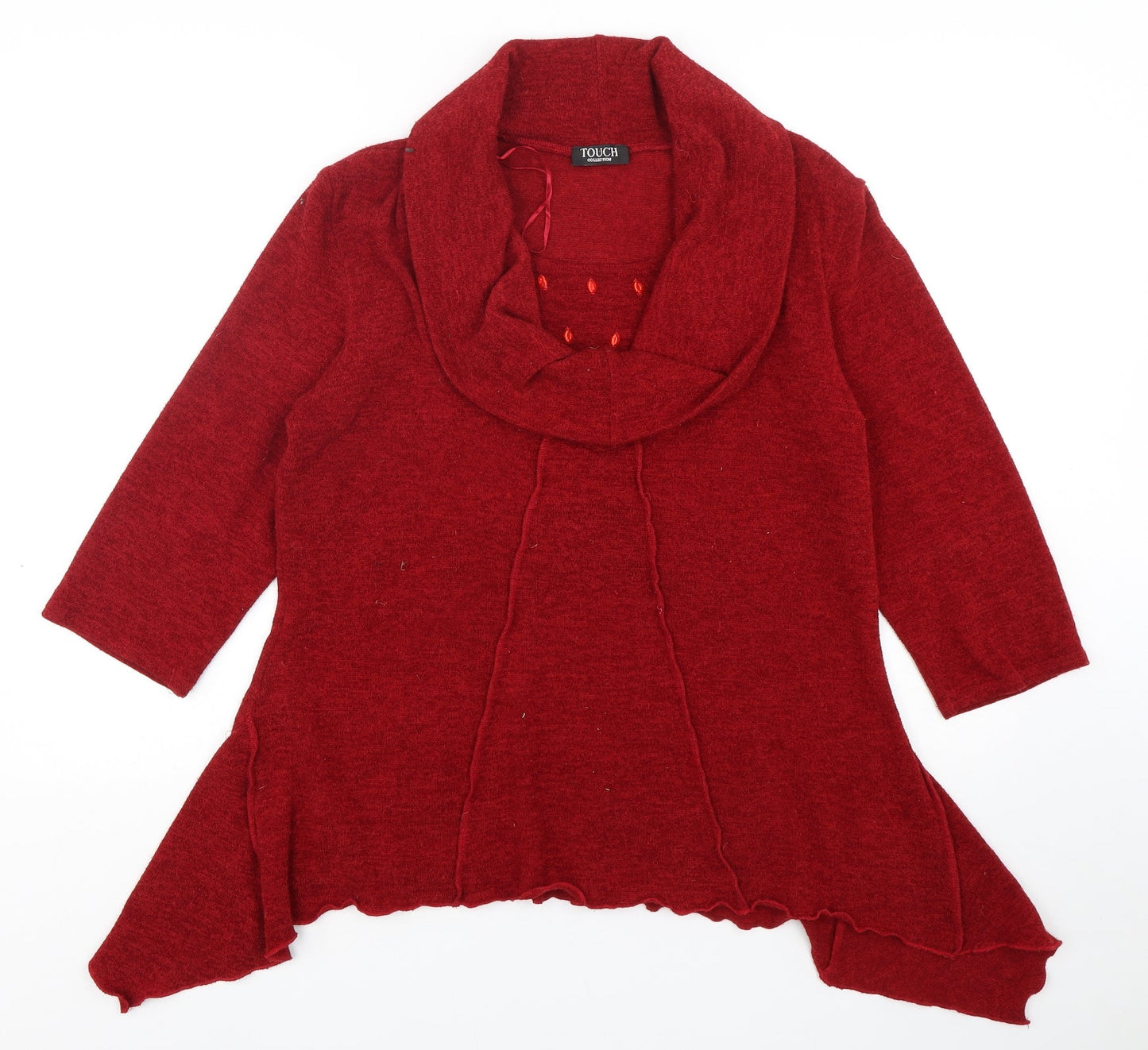 Touch Collection Womens Red Cowl Neck  Polyester Pullover Jumper Size 16