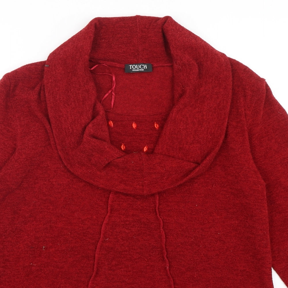 Touch Collection Womens Red Cowl Neck  Polyester Pullover Jumper Size 16