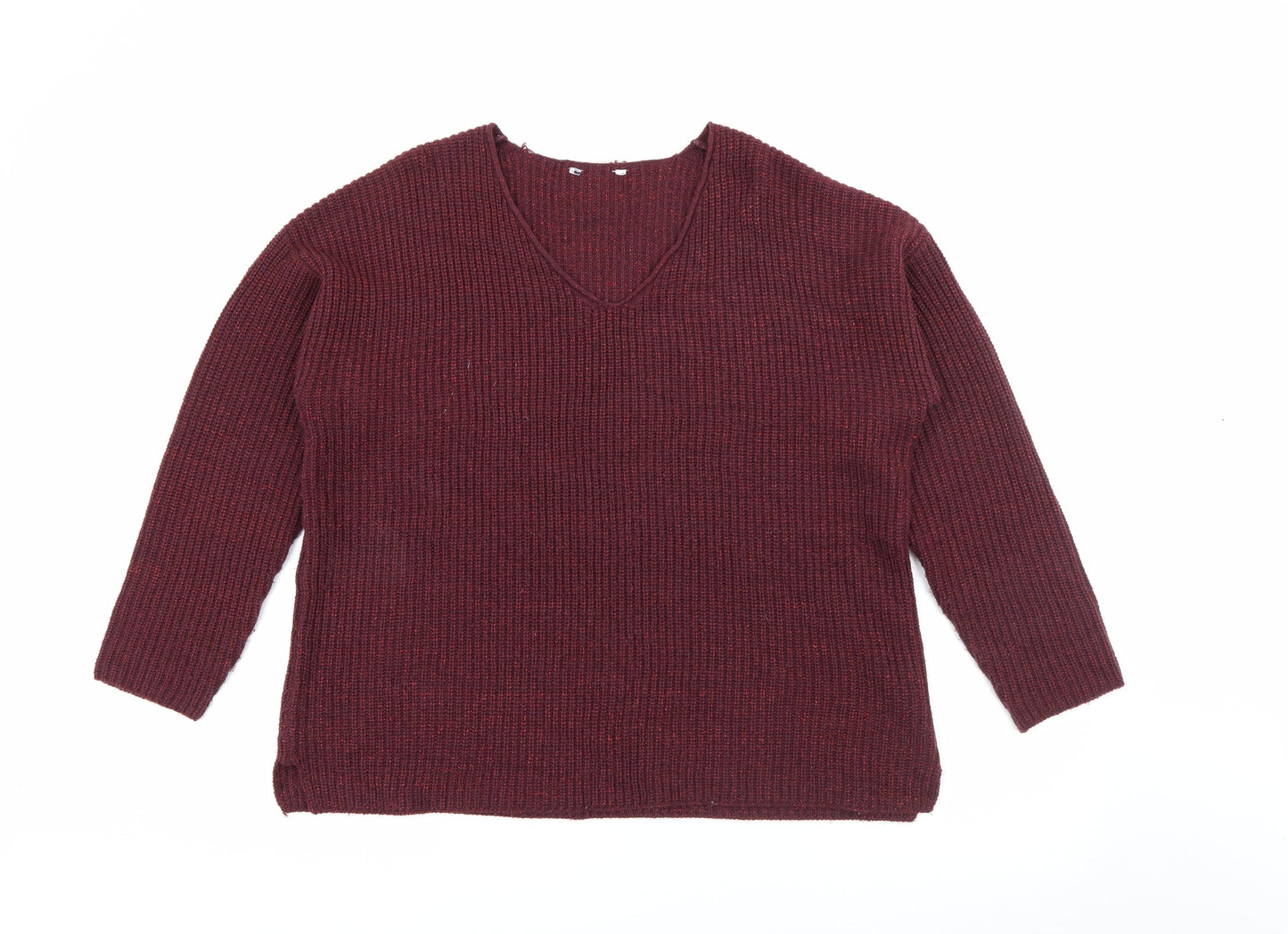 Pep & Co Womens Purple V-Neck  Acrylic Pullover Jumper Size 14