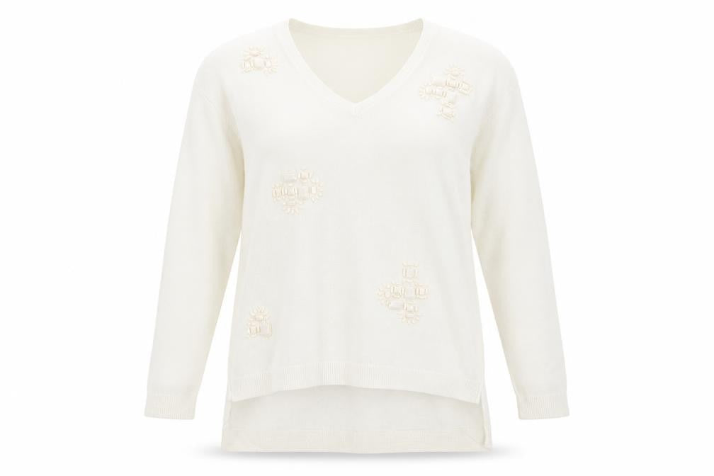 NEXT Womens White V-Neck  Viscose Pullover Jumper Size 12