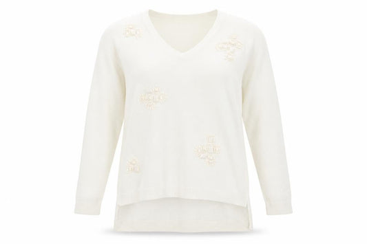 Next Womens White V-Neck  Viscose Pullover Jumper Size 12