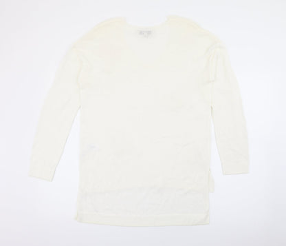 Next Womens White V-Neck  Viscose Pullover Jumper Size 12