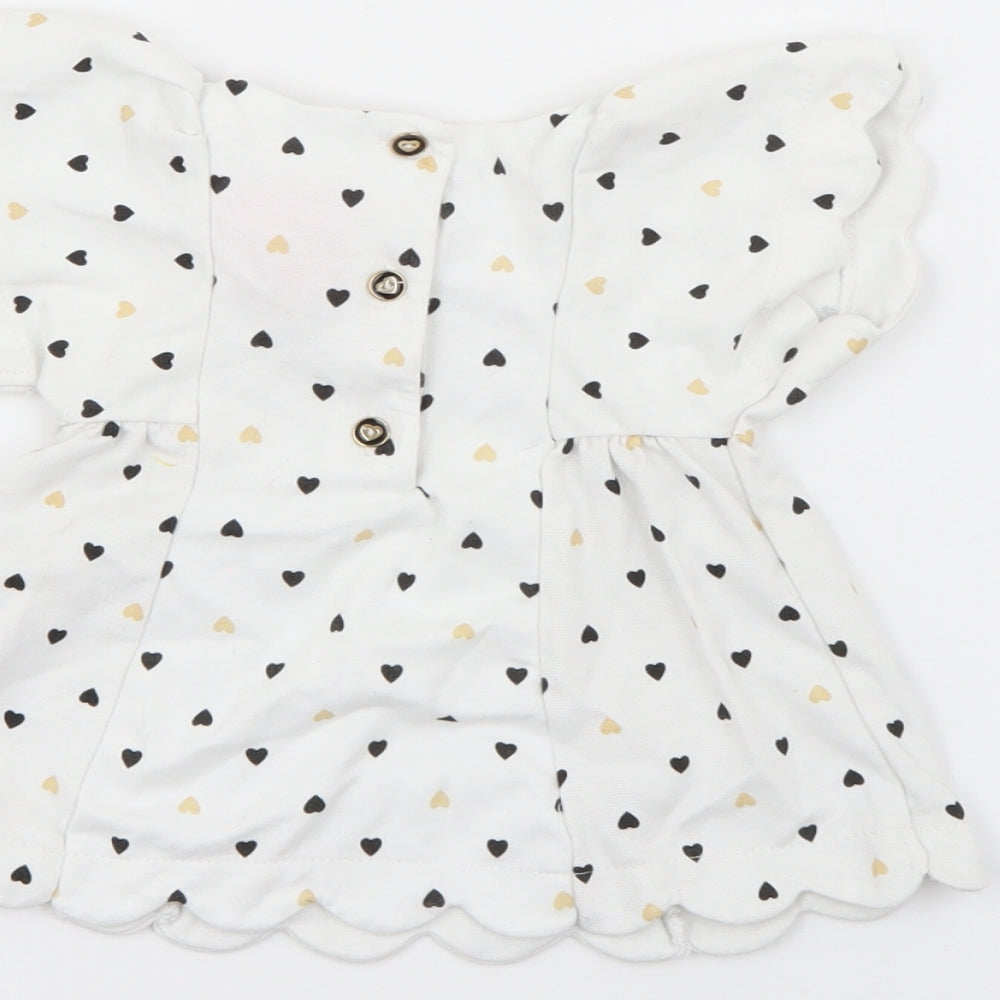 Isaac Mizrahi Girls White Geometric Cotton Fit & Flare  Size 3-6 Months  Round Neck Button