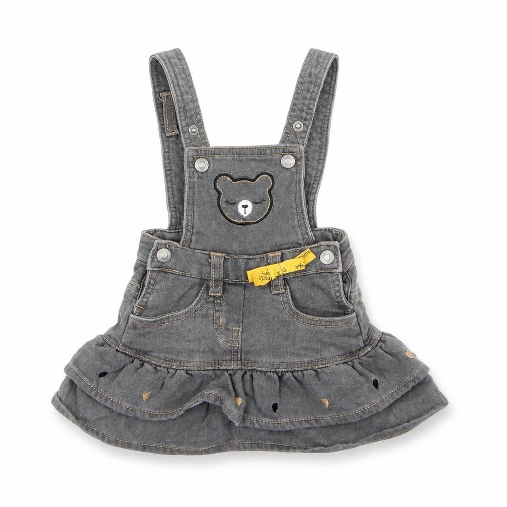 Minibanda Baby Grey  Cotton Pinafore/Dungaree Dress  Size 3-6 Months  Square Neck Snap
