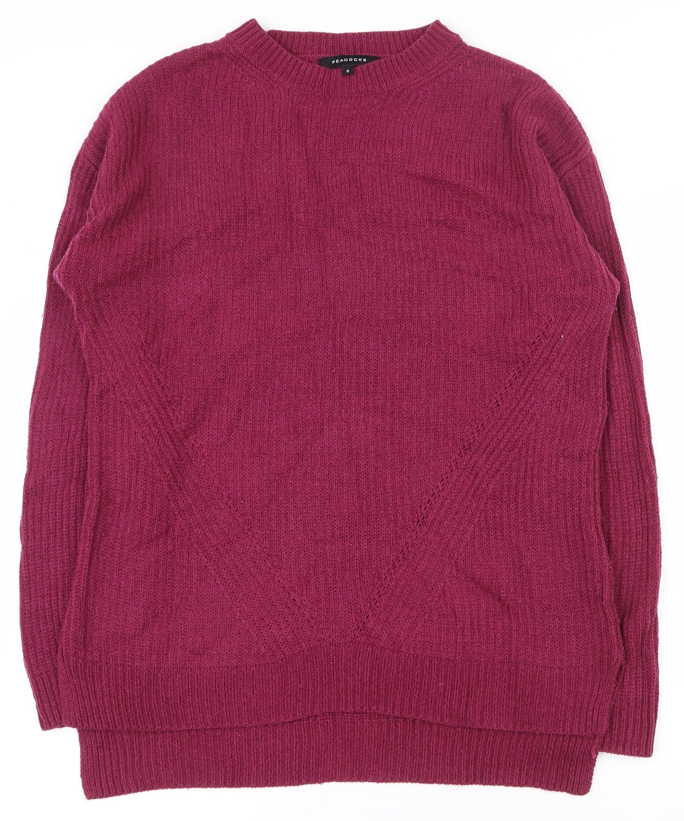 Peacocks Womens Purple Crew Neck  Acrylic Pullover Jumper Size S
