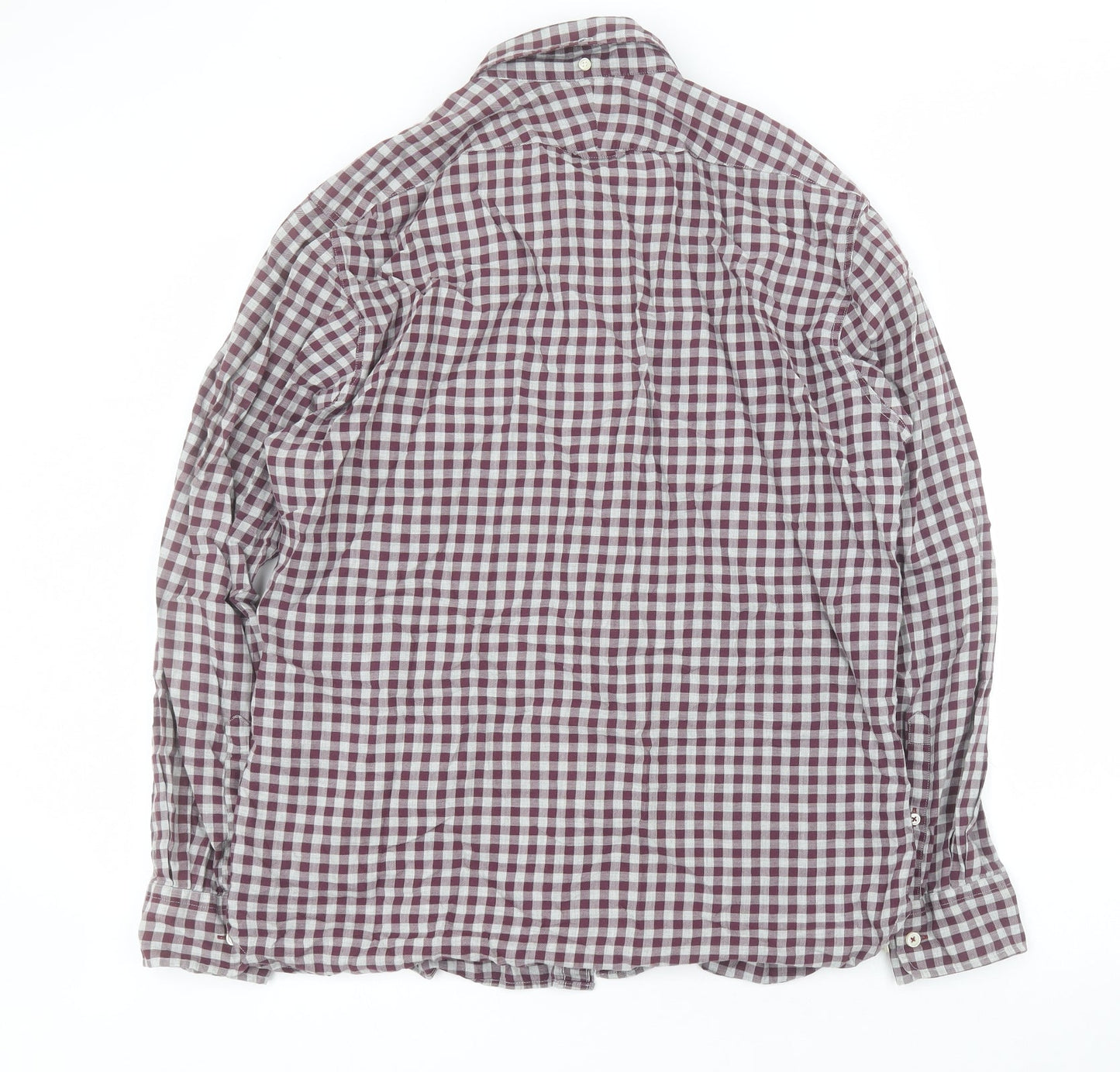 Thomas Mayes Mens Purple Plaid Cotton  Button-Up Size M Collared Button