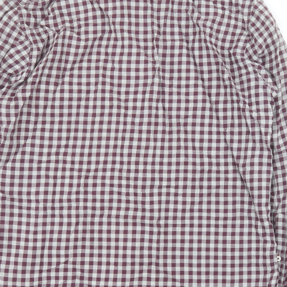 Thomas Mayes Mens Purple Plaid Cotton  Button-Up Size M Collared Button