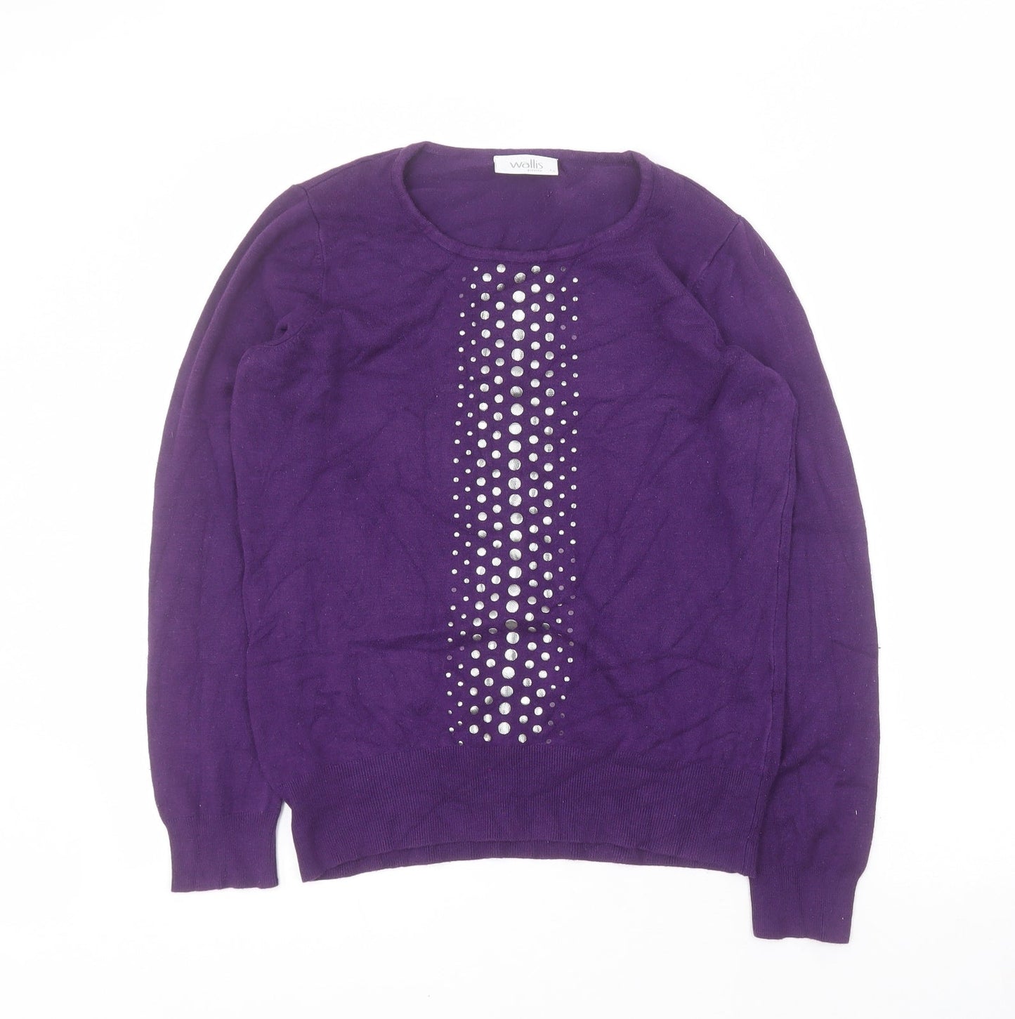 Wallis Womens Purple Round Neck  Viscose Pullover Jumper Size 12