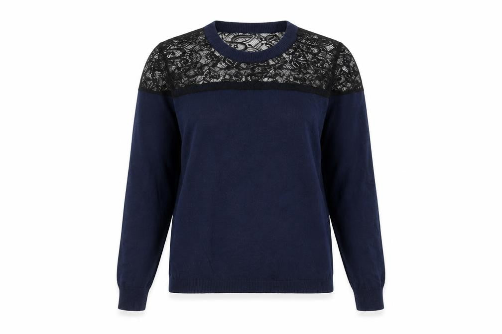 Coast Womens Blue Round Neck  Viscose Pullover Jumper Size S   - Lace