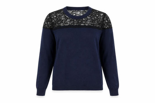 Coast Womens Blue Round Neck  Viscose Pullover Jumper Size S   - Lace