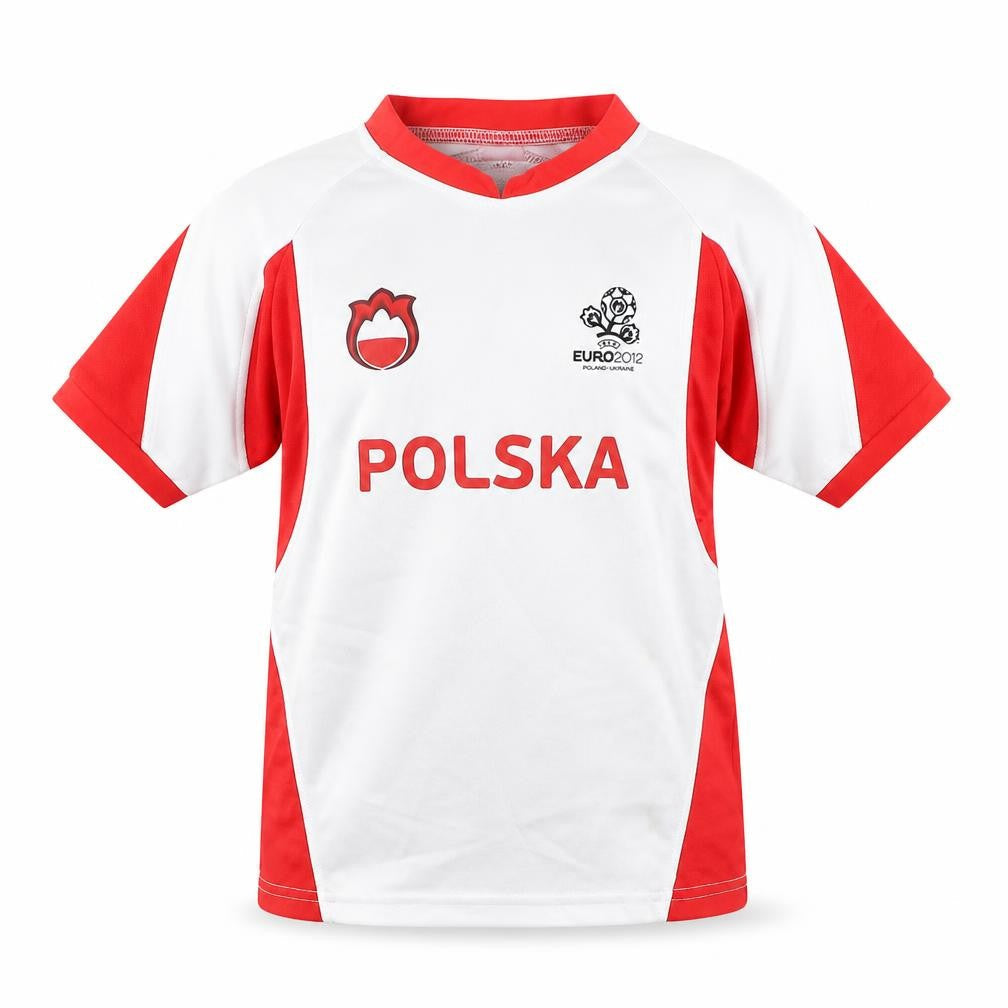 Euro2012 Boys White  Polyester Basic T-Shirt Size 9-10 Years V-Neck Pullover - Poland-Ukraine