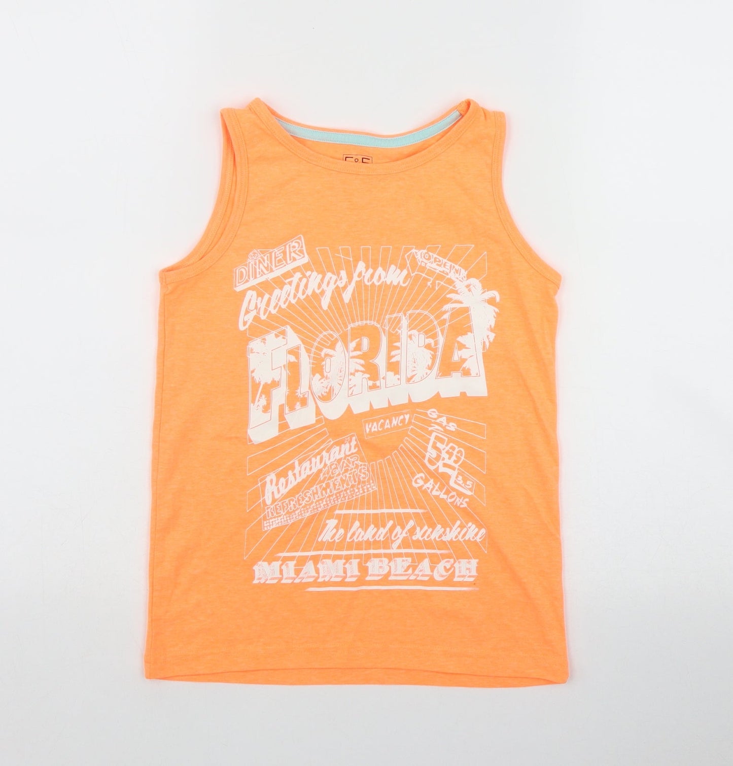 F&F Boys Orange  Polyester Basic Tank Size 7-8 Years Scoop Neck Pullover - 'Florida'