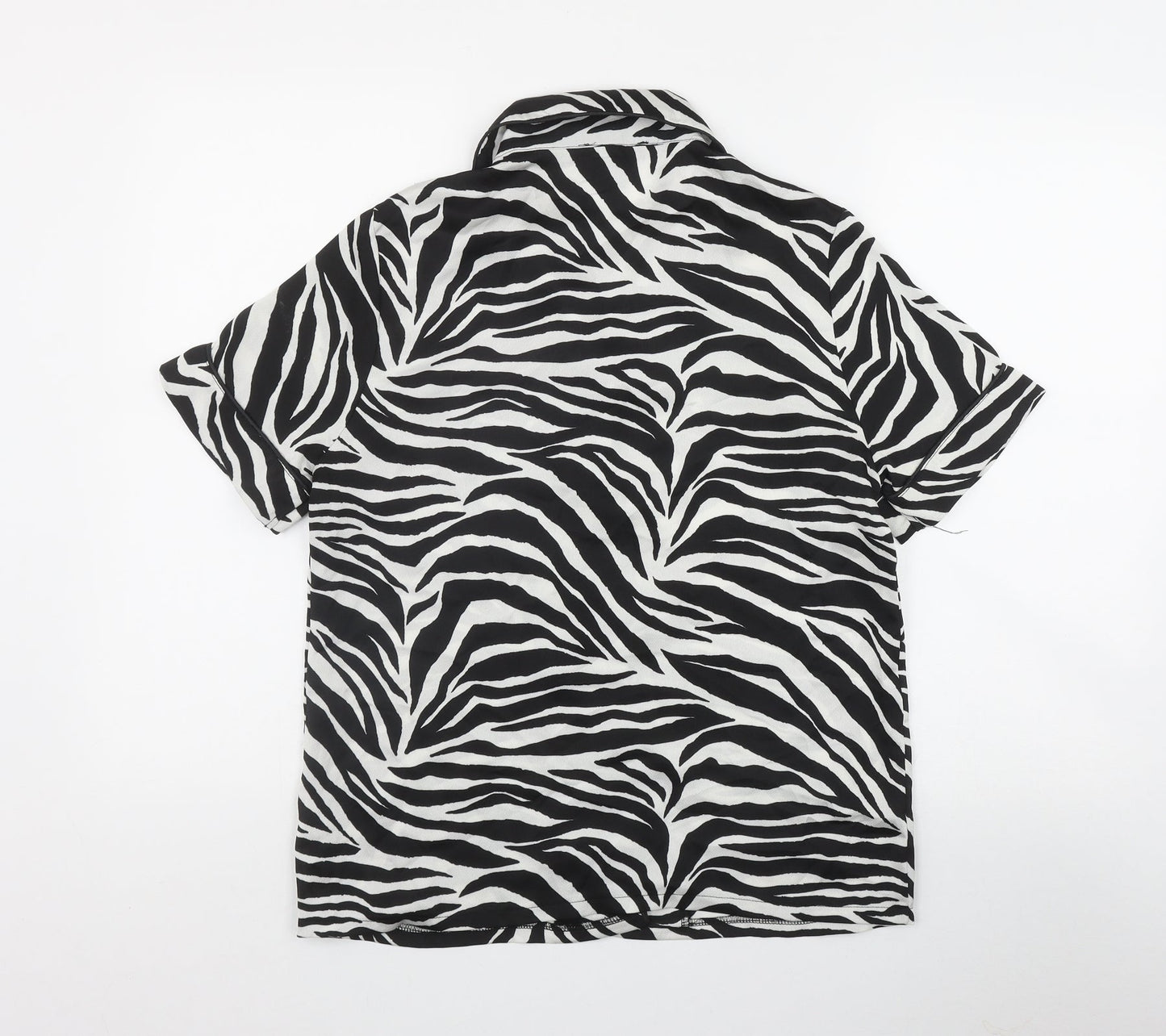 New Look Womens Black Animal Print Polyester Basic Button-Up Size 10 Collared
