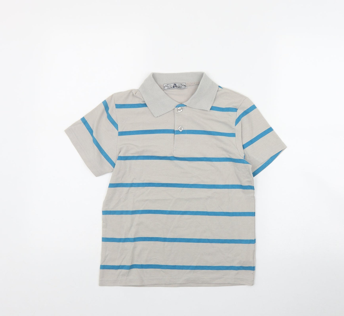 Preworn Boys Grey Striped Elastane Basic Polo Size 9 Years Collared Button