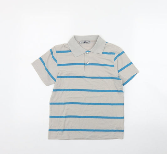 Preworn Boys Grey Striped Elastane Basic Polo Size 9 Years Collared Button