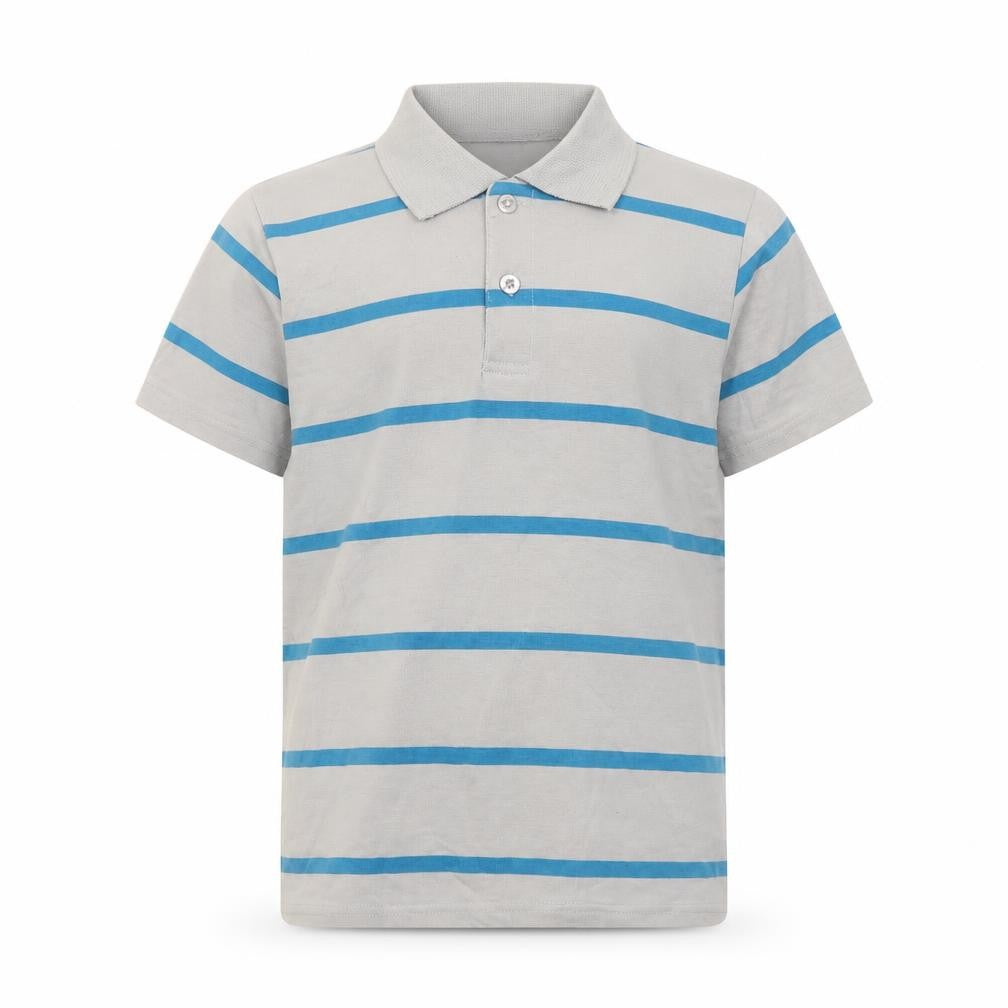 Preworn Boys Grey Striped Elastane Basic Polo Size 9 Years Collared Button