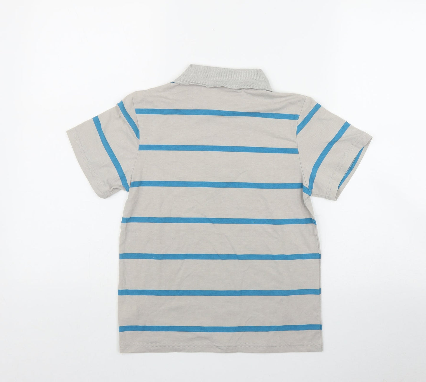 Preworn Boys Grey Striped Elastane Basic Polo Size 9 Years Collared Button