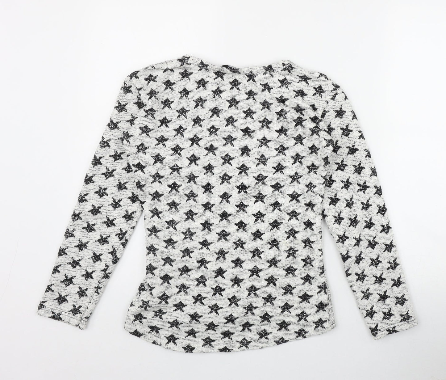 Dem-ro Womens Silver Round Neck Geometric Acrylic Pullover Jumper Size S