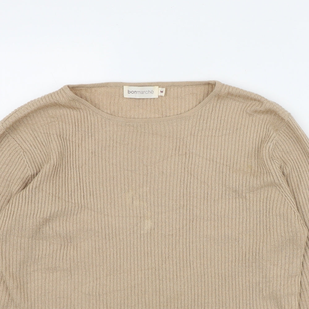 Bonmarché Womens Beige Round Neck  Acrylic Pullover Jumper Size M