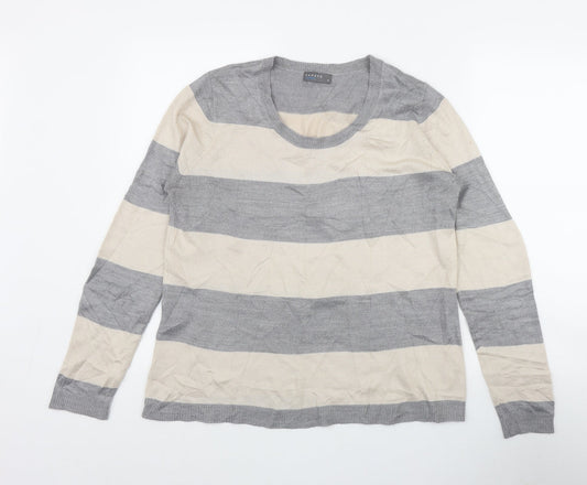 Papaya Womens Grey Round Neck Striped Acrylic Pullover Jumper Size 14