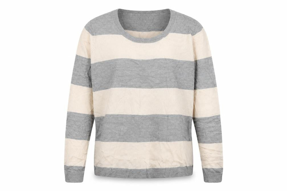 Papaya Womens Grey Round Neck Striped Acrylic Pullover Jumper Size 14
