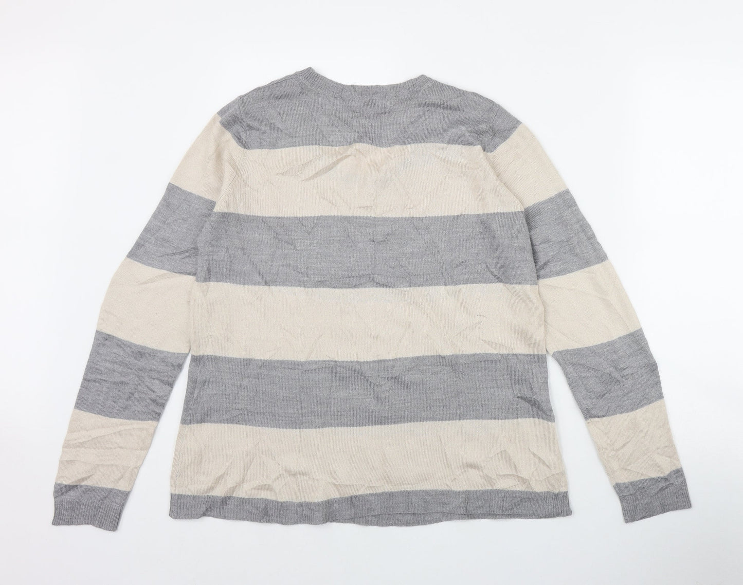 Papaya Womens Grey Round Neck Striped Acrylic Pullover Jumper Size 14