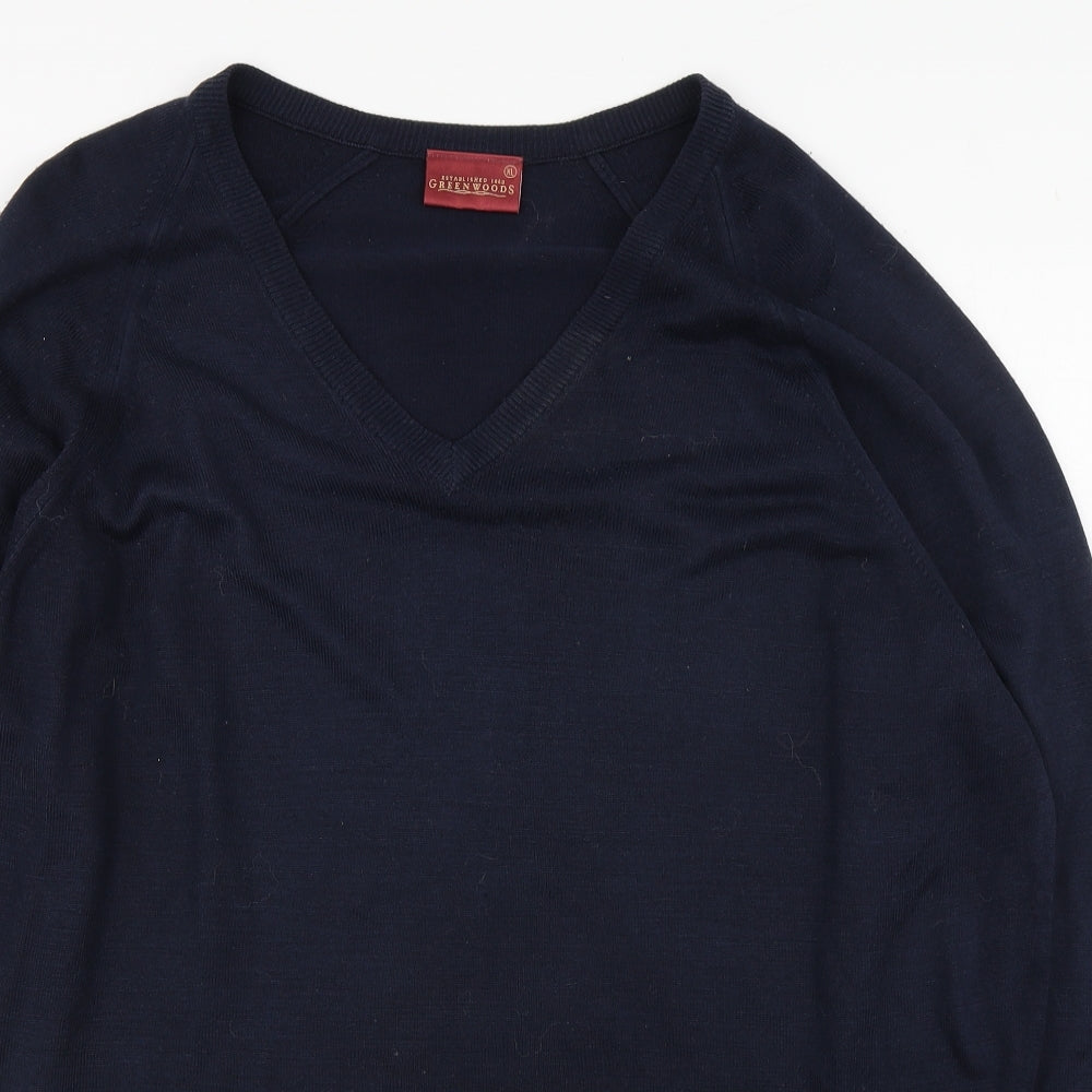 Greenwoods Mens Blue V-Neck  Acrylic Pullover Jumper Size XL