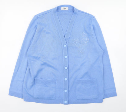 Care Womens Blue V-Neck  Polyester Cardigan Jumper Size L
