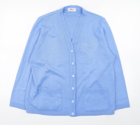 Care Womens Blue V-Neck  Polyester Cardigan Jumper Size L