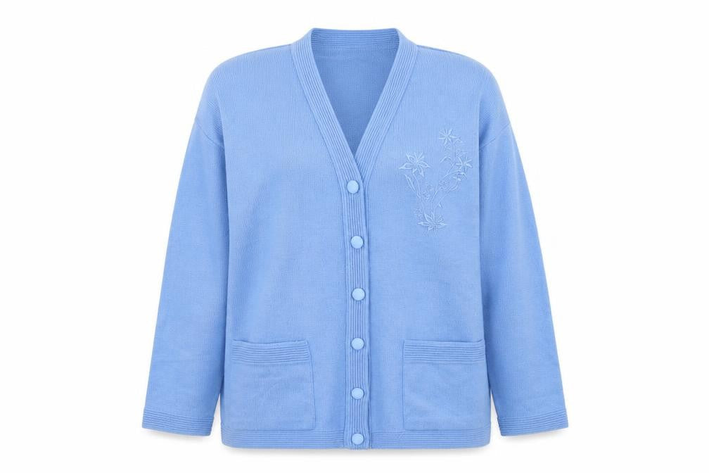 Care Womens Blue V-Neck  Polyester Cardigan Jumper Size L